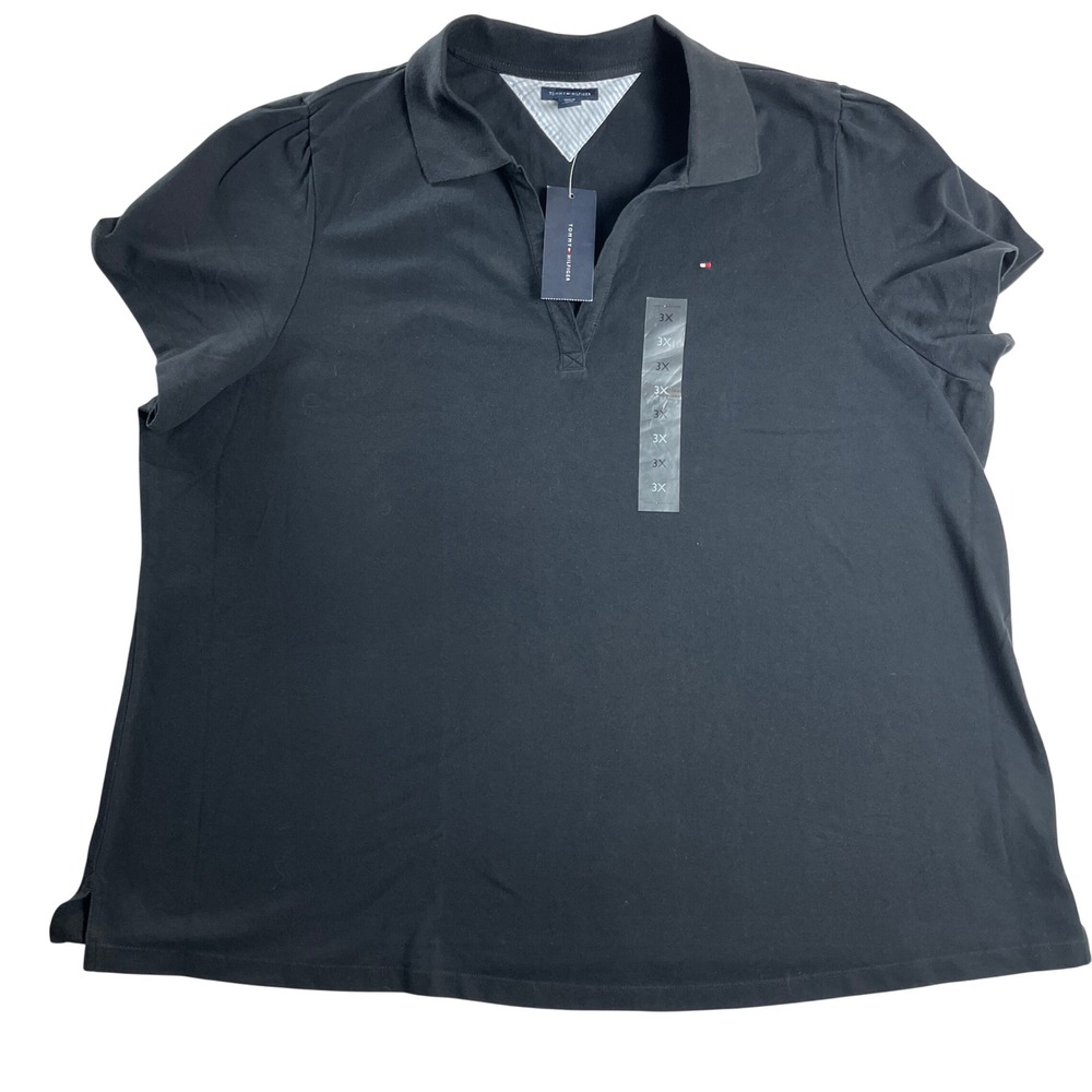 Tommy Hilfiger Polo Shirt Cotton Stretch Puff Sleeve Casual Black 3X NWT